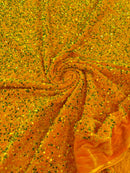 Stretch Velvet Sequins Fabric - Clear Yellow on Orange - Velvet Sequins 2 Way Stretch 58/60” By Yard