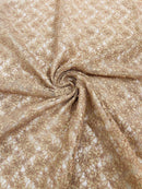 Floral Pearls and Sequins Fabric - Coffee - Beaded Fabric Embroidered Lace By The Yard