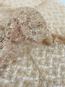 Floral Pearls and Sequins Fabric - Coffee - Beaded Fabric Embroidered Lace By The Yard