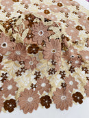 Multi-Color Guipure Lace Design Fabric - Coffee - Floral Lace Fabric by Yard
