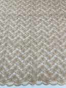 Floral Pearls and Sequins Fabric - Coffee - Beaded Fabric Embroidered Lace By The Yard