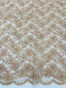 Floral Pearls and Sequins Fabric - Coffee - Beaded Fabric Embroidered Lace By The Yard