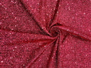 Sequins on Metallic Foil - Coral - 5mm Sequins Confetti 2Way Stretch Spandex Fabric by yard