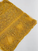 Beaded My Lady Damask Design - Dark Gold - Beaded Fancy Damask Embroidered Fabric By Yard