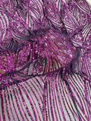 Curvy Line Design Fabric - Dark Purple - 4 Way Stretch Sequins Design Mesh Lace Fabric by Yard