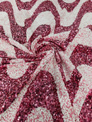 Wavy Line Velvet Sequins - Dusty Rose / White - Velvet Sequins 2 Way Stretch Fabric 58/60” By Yard
