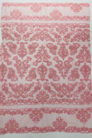 Beaded My Lady Damask Design - Dusty Rose - Beaded Fancy Damask Embroidered Fabric By Yard