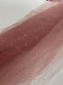 Sparkling Glitter Tulle Fabric - Dusty Rose - Sparkling Glitter Tulle Mesh Fabric Sold By Yard