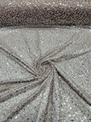 Heavy Duty Sequins Pearl Fabric - Dusty Rose - Heavy Handmade Embroidery Lace with Sequins All Over By Yard