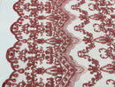 Damask Bead Fabric - Dusty Rose - Embroidered Glamorous Fabric with Round Beads Sold By Yard