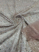 Heavy Duty Sequins Pearl Fabric - Dusty Rose - Heavy Handmade Embroidery Lace with Sequins All Over By Yard