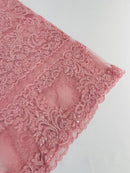 Beaded My Lady Damask Design - Dusty Rose - Beaded Fancy Damask Embroidered Fabric By Yard