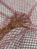 Diamond Sequins Fabric - Dusty Rose - Diamond Geometric Net Design on Mesh Lace Fabric By Yard