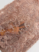 King Lace Pattern Fabric - Dusty Rose - Embroidered Sequins on Lace Mesh Fabric By Yard