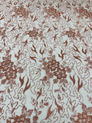 Flower Glitter Fabric - Dusty Rose - 3D Floral Tulle Fabric for Wedding, Quinceañera By Yard