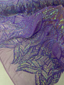 Lilac Iridescent Sequin - 4 Way Stretch Embroidered Royalty Sequins Fancy Design Fabric By Yard
