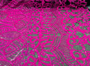Hot Pink Iridescent  - 4 Way Stretch Embroidered Royalty Sequins Design Fabric