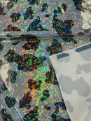 Cow Print Design Spandex - Black Iridescent Foil - Poly Spandex 4 Way Stretch Fabric By Yard