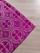 Brocade Cross Fabric - Fuchsia / Silver - Church Vestment Cross Religious Jacquard Fabric By Yard