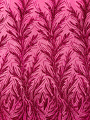 Leaf Design Stretch Sequins - Fuchsia - 4 Way Stretch Lace Mesh Sequins Fabric by Yard