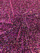 Stretch Velvet Sequins Fabric - Fuchsia / Lilac on Black - Velvet Sequins 2 Way Stretch 58/60” By Yard