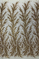 Leaf Design Stretch Sequins - Gold - 4 Way Stretch Lace Mesh Sequins Fabric by Yard