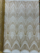 Geometric Glitter Fabric - Gold - Shimmer Glitter Geometric Design Fabric By Yard