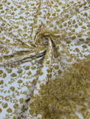Shimmer Glitter Flower Fabric - Gold - Small Glitter Flower Design on Lace Sold By Yard