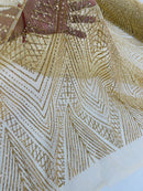 Geometric Glitter Fabric - Gold - Shimmer Glitter Geometric Design Fabric By Yard