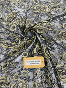 3D Rose Chunky Glitter Fabric - Gold on Black - Rose Floral Design Glitter on Tulle Fabric Sold by Yard