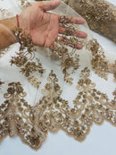Beaded Floral Fabric - Gold