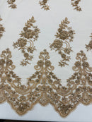 Beaded Floral Fabric - Gold
