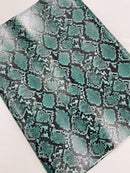 Snake Python Faux Leather Vinyl - Green / Black - 3D Snake Print Design Embossed Vinyl By Yard