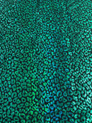 Cheetah Mystique Foil Fabric - Green - 58/60" 4 Way Stretch Iridescent Foil Cheetah Print Spandex Fabric By Yard