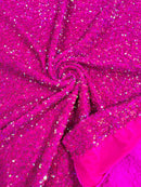 Stretch Velvet Sequins Fabric - Hot Pink Iridescent
