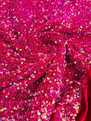 Stretch Velvet Sequins Fabric - Hot Pink Iridescent