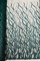 Fire Flames Design Bead Fabric - Hunter Green - Beaded Embroidered Fire Pattern Fabric By Yard
