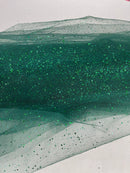 Sparkling Glitter Tulle Fabric - Hunter Green - Sparkling Glitter Tulle Mesh Fabric Sold By Yard