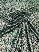 Heavy Duty Sequins Pearl Fabric - Hunter Green - Heavy Handmade Embroidery Lace with Sequins All Over By Yard