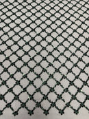 Beaded Diamond Net Fabric - Hunter Green - Embroidered Geometric Beaded Sequins Fabric Sold By Yard
