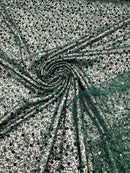 Heavy Duty Sequins Pearl Fabric - Hunter Green - Heavy Handmade Embroidery Lace with Sequins All Over By Yard