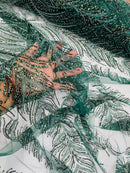 Beaded Lines Fabric - Hunter Green - Luxury Beads and Sequins Line Design Fabric By Yard