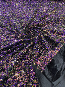 Stretch Velvet Sequins Fabric - Iridescent Purple on Black - Velvet Sequins 2 Way Stretch 58/60” By Yard