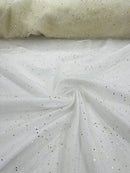Sparkling Glitter Tulle Fabric - Ivory / Gold - Sparkling Glitter Tulle Mesh Fabric Sold By Yard
