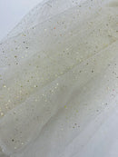 Sparkling Glitter Tulle Fabric - Ivory / Gold - Sparkling Glitter Tulle Mesh Fabric Sold By Yard