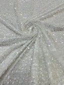 Heavy Duty Sequins Pearl Fabric - Ivory - Heavy Handmade Embroidery Lace with Sequins All Over By Yard