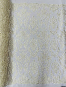 Butterfly Bead Sequins Fabric - Ivory - Damask Beaded Sequins Lace Fabric by the yard