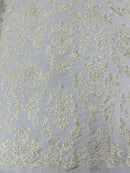 Butterfly Bead Sequins Fabric - Ivory - Damask Beaded Sequins Lace Fabric by the yard