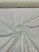 Heavy Duty Sequins Pearl Fabric - Ivory - Heavy Handmade Embroidery Lace with Sequins All Over By Yard