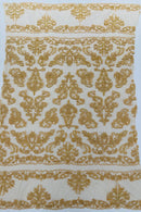 Beaded My Lady Damask Design - Khaki - Beaded Fancy Damask Embroidered Fabric By Yard